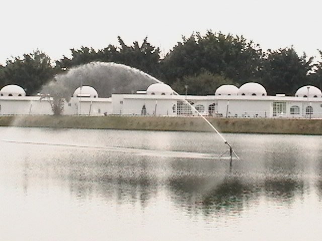 La imagen de un cañon en medio de ese lago en hogar para militares retirados, 2010